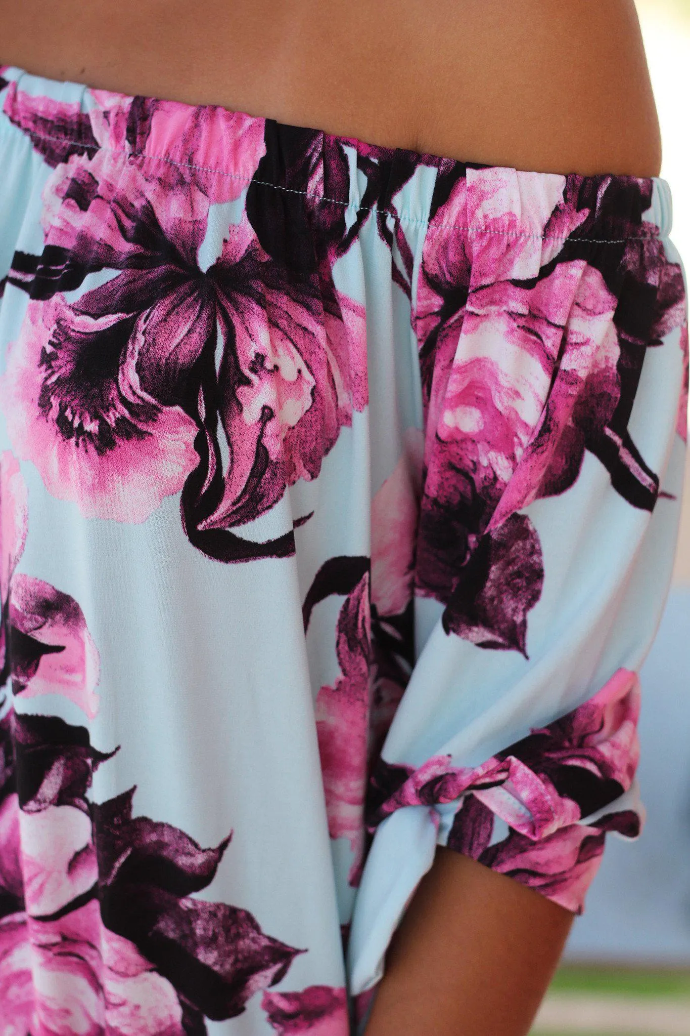 Aqua Floral Off Shoulder Top