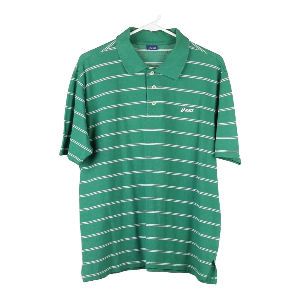 Asics Striped Polo Shirt - Small Green Cotton