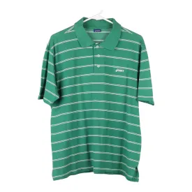 Asics Striped Polo Shirt - Small Green Cotton
