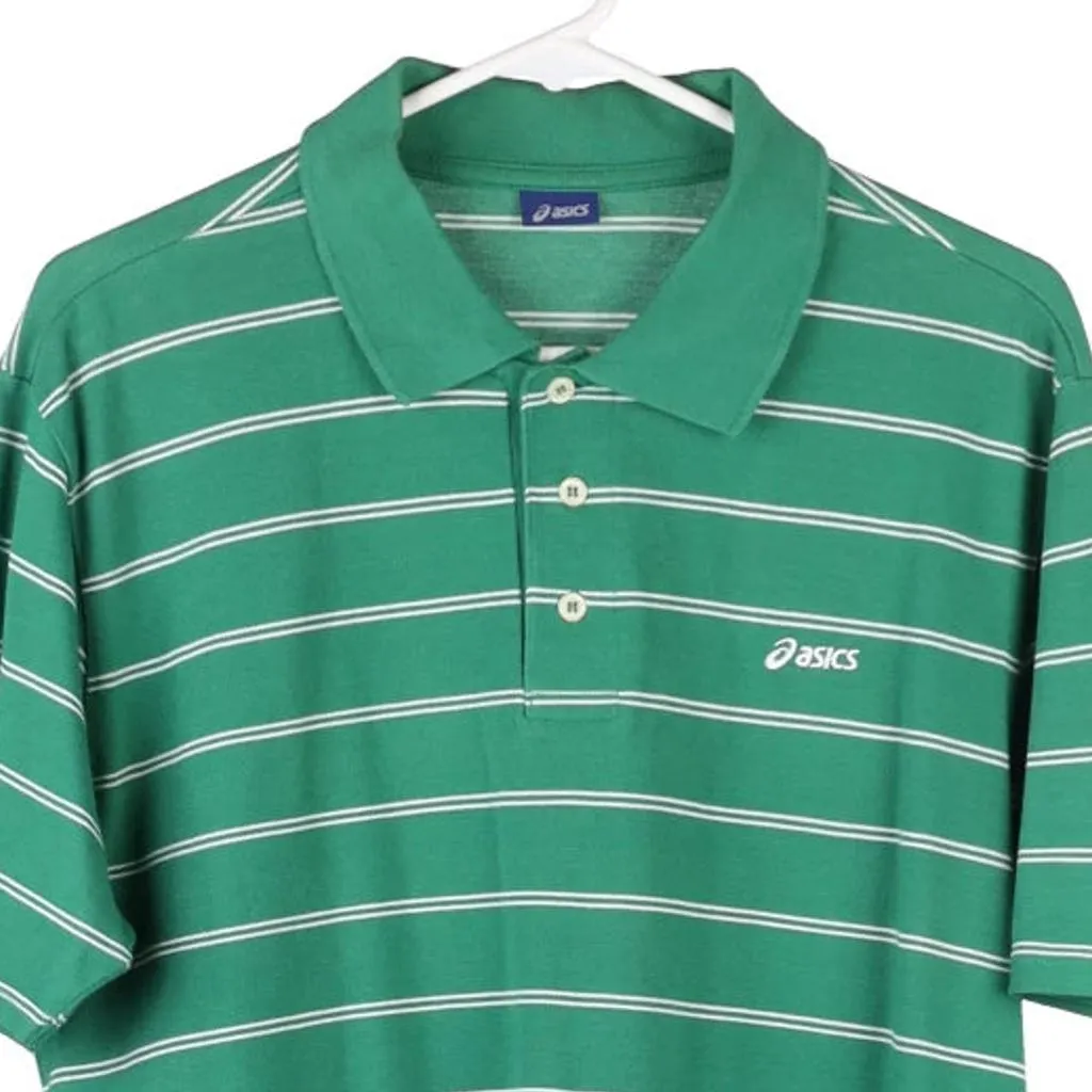 Asics Striped Polo Shirt - Small Green Cotton