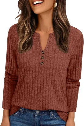 AUTOMET Womens Henley V Neck Long Sleeve Shirt Fall Dreesy Casual Tunic Loose Fit Top Sweater
