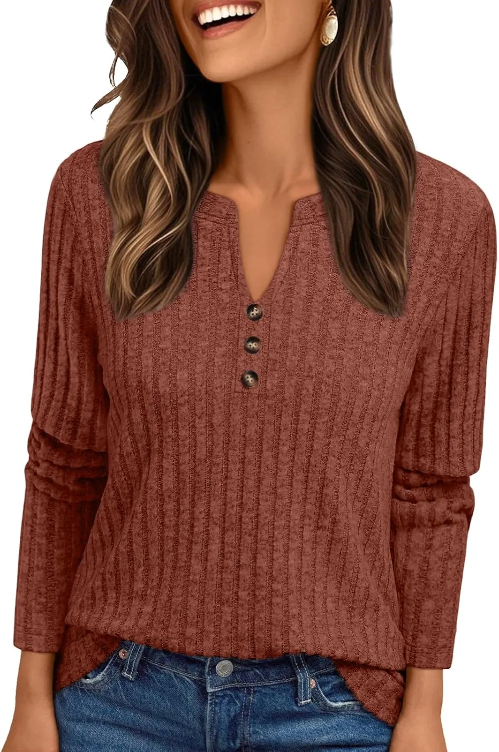 AUTOMET Womens Henley V Neck Long Sleeve Shirt Fall Dreesy Casual Tunic Loose Fit Top Sweater