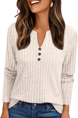 AUTOMET Womens Henley V Neck Long Sleeve Shirt Fall Dreesy Casual Tunic Loose Fit Top Sweater