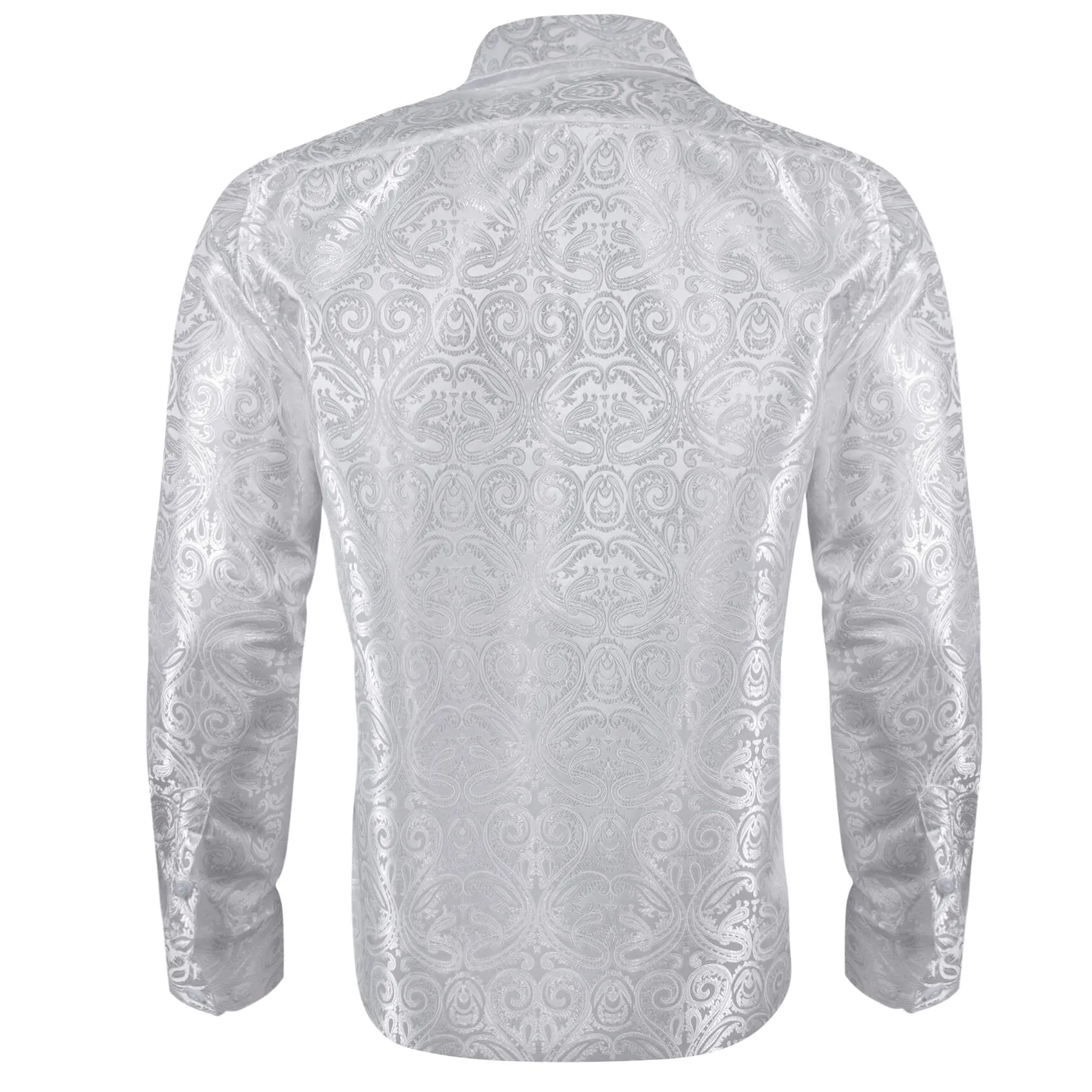 Barry Wang Button Down Shirt White Paisley Men's Silk Long Sleeve Shirt