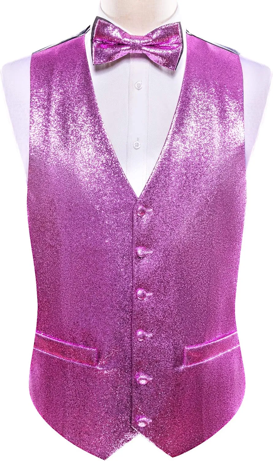 Barry.Wang Mens Shiny Vest V-neck Silm Fit Suit Waistcoat Bowtie Set Party Prom Tuxedo Formal Casual
