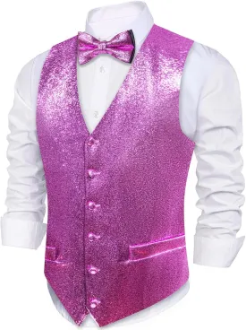 Barry.Wang Mens Shiny Vest V-neck Silm Fit Suit Waistcoat Bowtie Set Party Prom Tuxedo Formal Casual