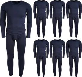 BILLIONHATS 6 Pack of 2pc Thermal Sets for Men, Base Layer Long Johns Underwear, Top & Bottom, Cotton, Solid Colors