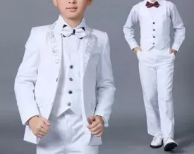 Boys Classic white  wedding Tuxedo ring bearer  print wedding suit