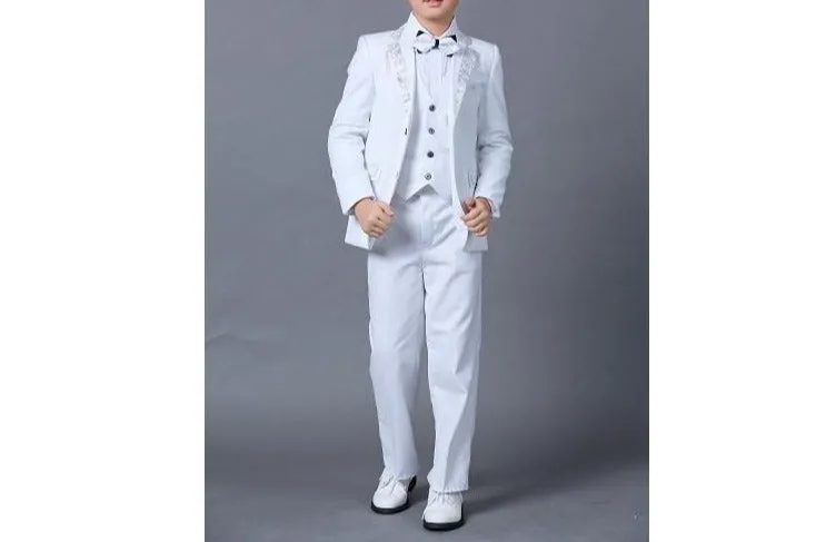 Boys Classic white  wedding Tuxedo ring bearer  print wedding suit