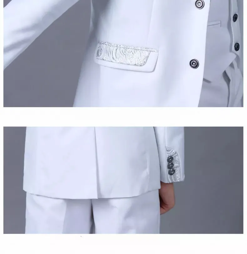 Boys Classic white  wedding Tuxedo ring bearer  print wedding suit