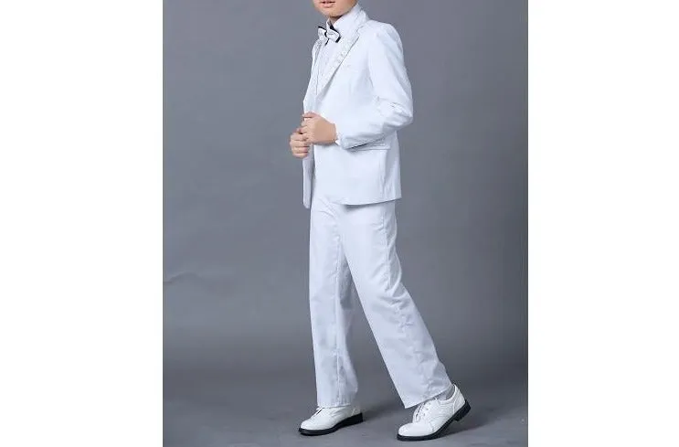 Boys Classic white  wedding Tuxedo ring bearer  print wedding suit