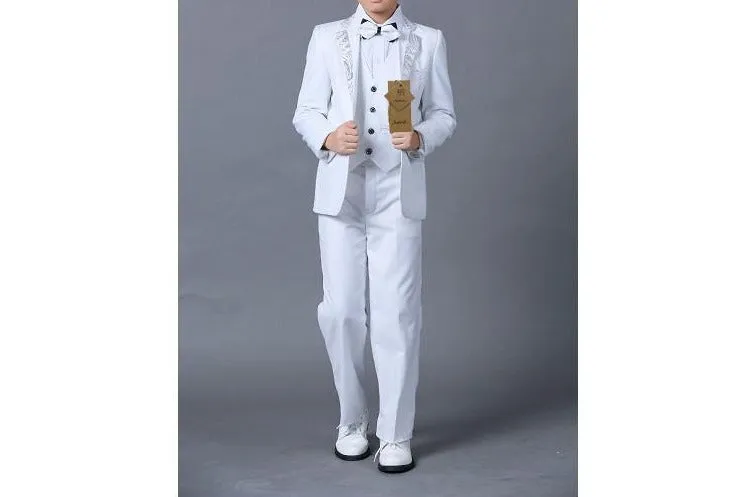 Boys Classic white  wedding Tuxedo ring bearer  print wedding suit
