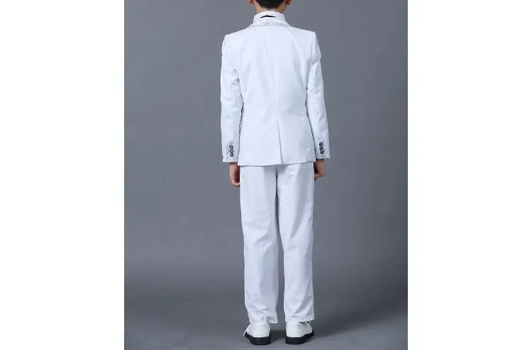 Boys Classic white  wedding Tuxedo ring bearer  print wedding suit