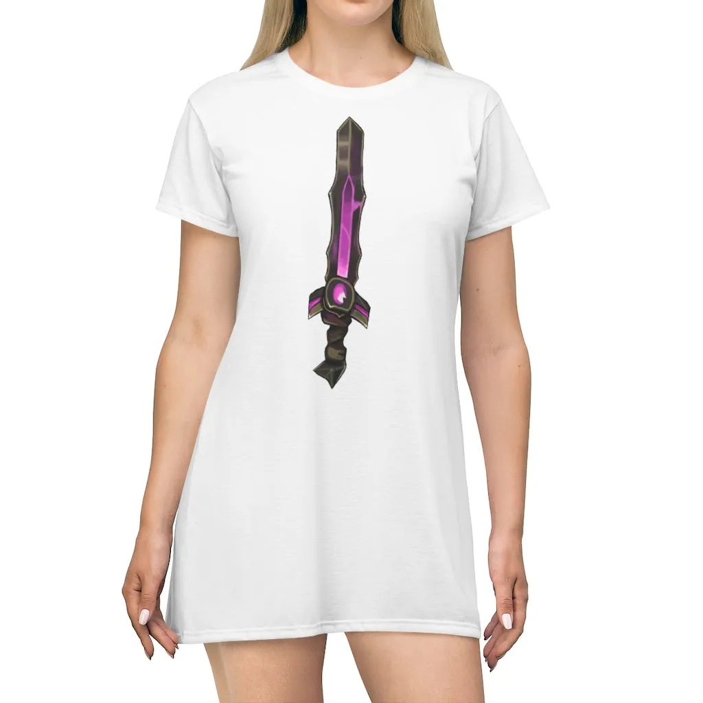 Brown and Purple Sword All Over Print T-Shirt Dress
