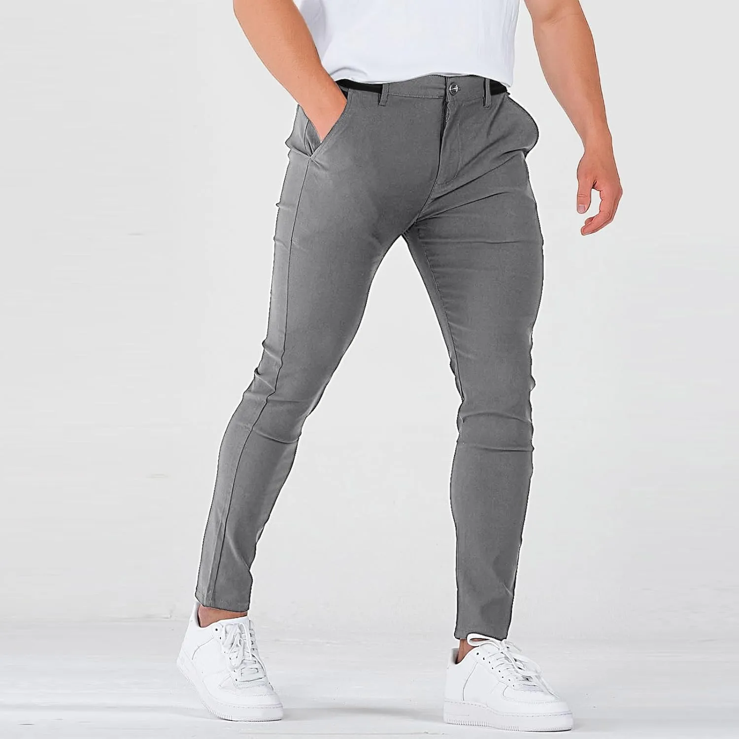 Chinos Pants Men Classic Flat Front Slim Fit Dress Pants Stretch Flex Lightweight Work Pants with Pockets Dress Slack