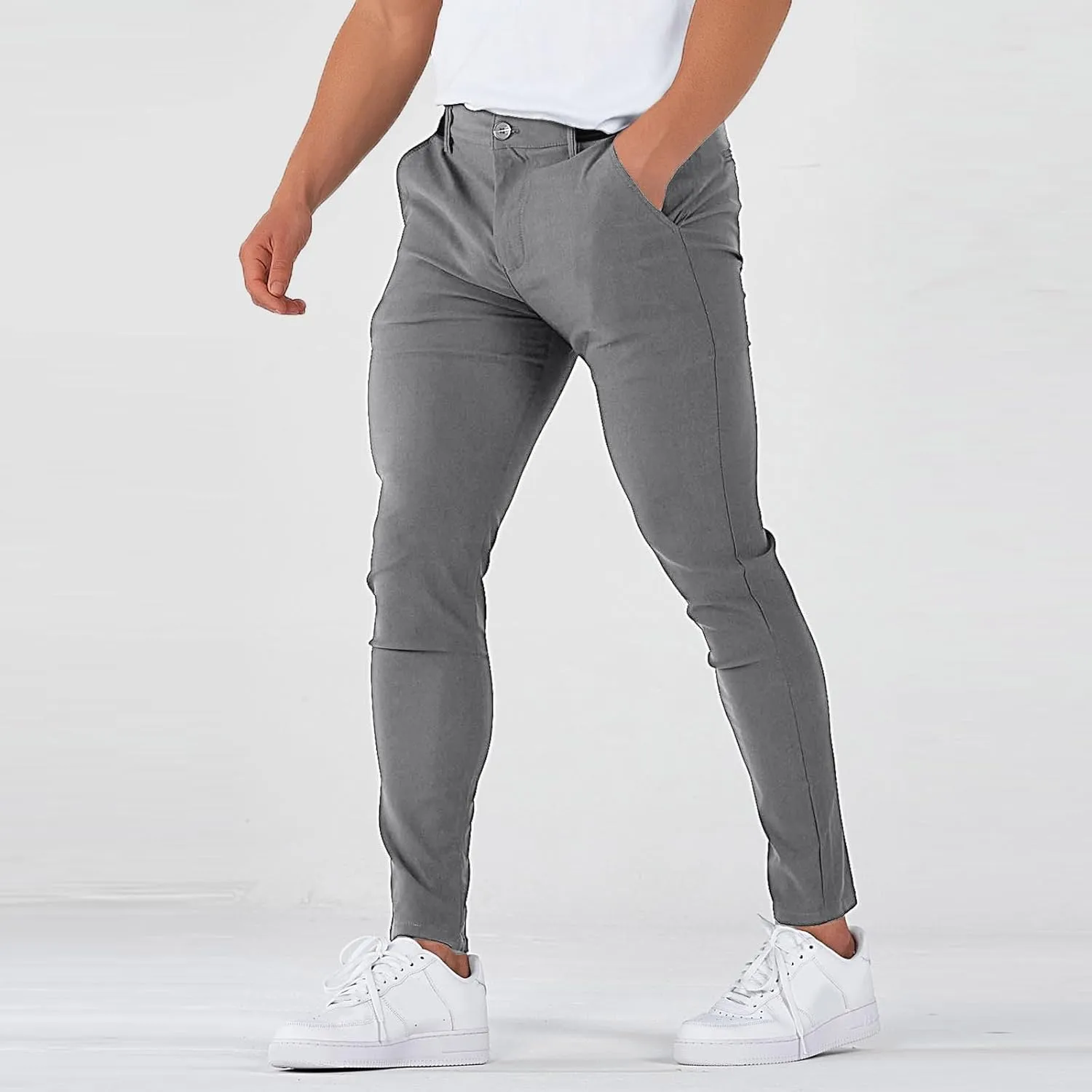 Chinos Pants Men Classic Flat Front Slim Fit Dress Pants Stretch Flex Lightweight Work Pants with Pockets Dress Slack
