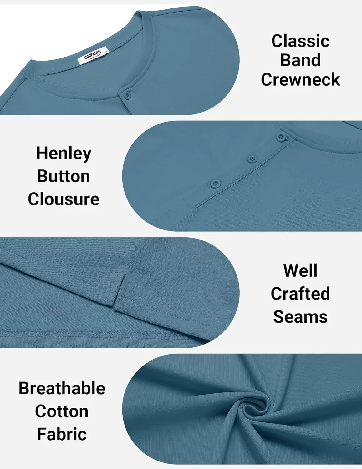 COOFANDY Mens Cotton Henley T-Shirts Short Sleeve Button Casual Basic Tees Work Shirts with Split Side