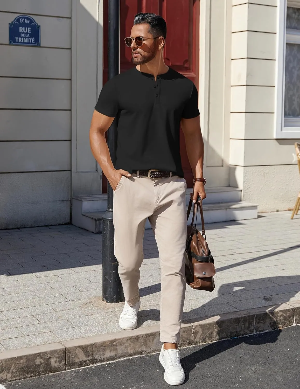 COOFANDY Mens Cotton Henley T-Shirts Short Sleeve Button Casual Basic Tees Work Shirts with Split Side