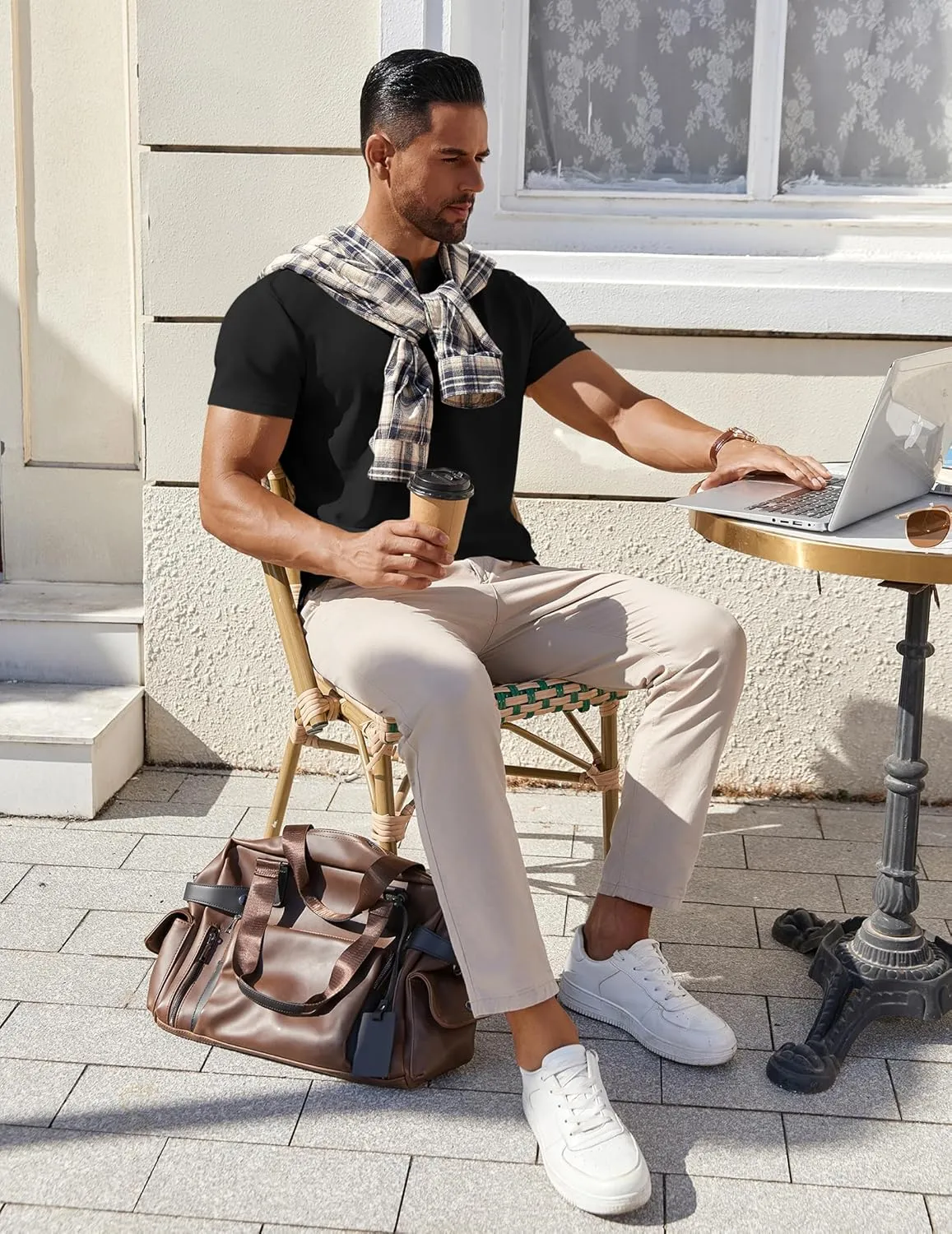 COOFANDY Mens Cotton Henley T-Shirts Short Sleeve Button Casual Basic Tees Work Shirts with Split Side