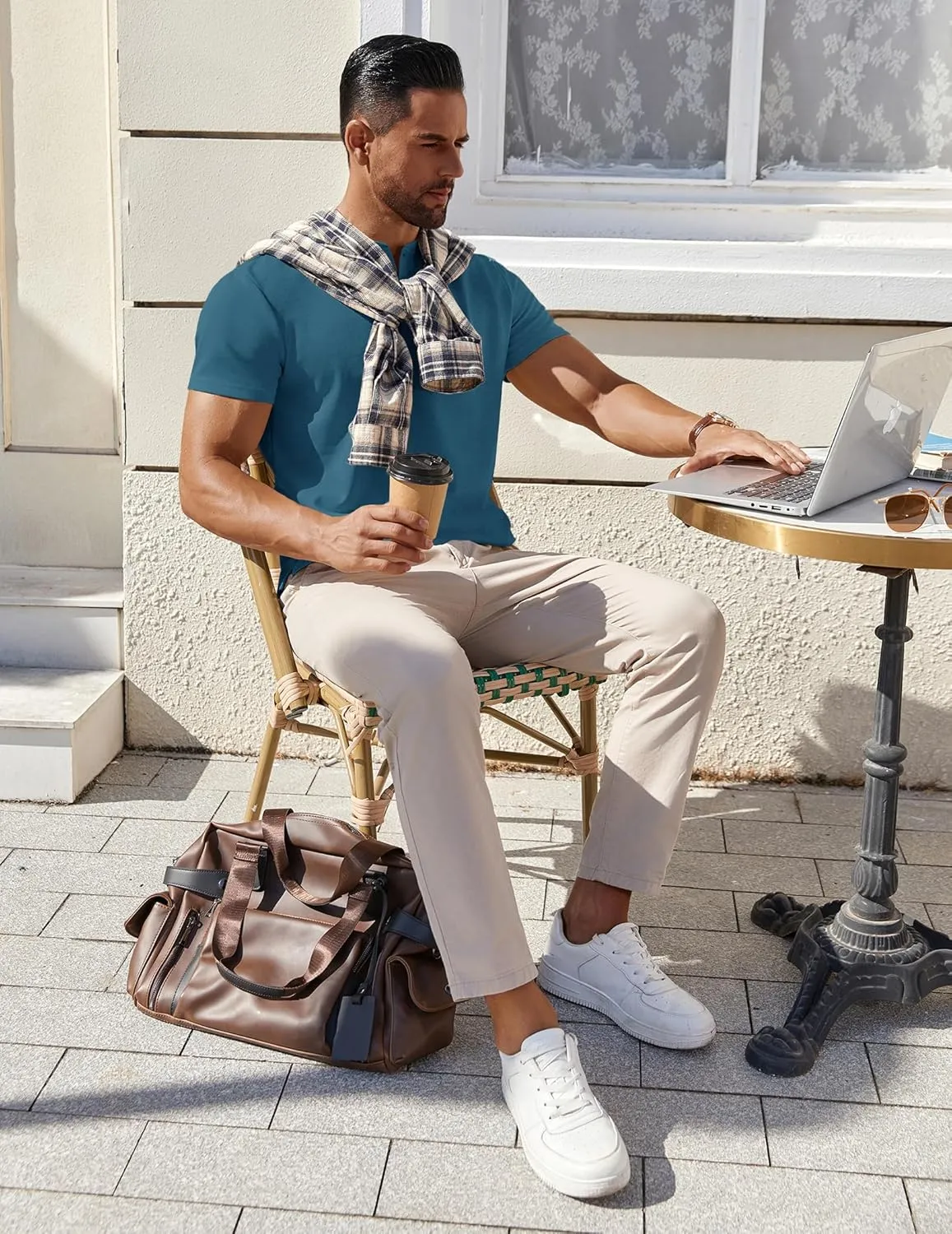COOFANDY Mens Cotton Henley T-Shirts Short Sleeve Button Casual Basic Tees Work Shirts with Split Side