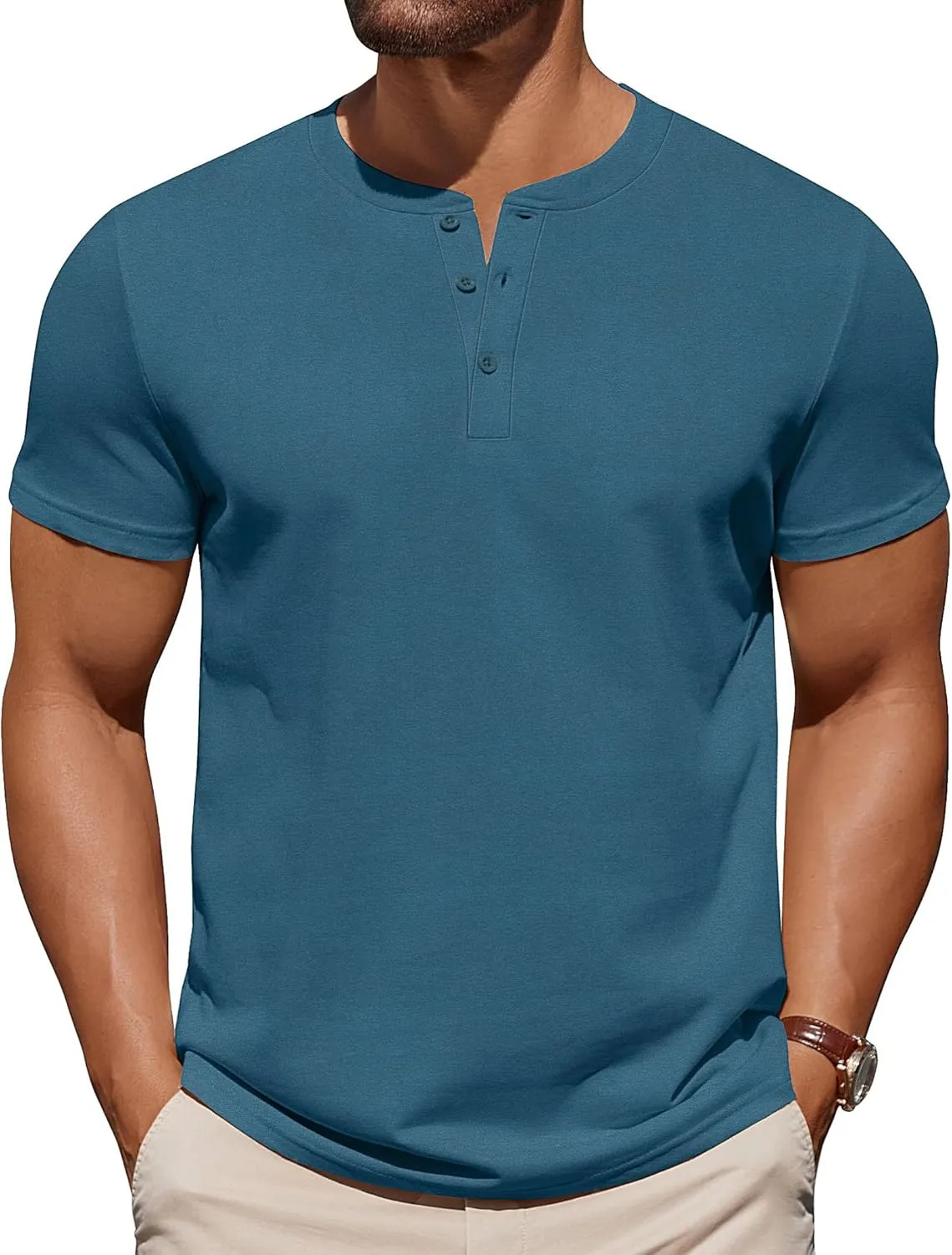 COOFANDY Mens Cotton Henley T-Shirts Short Sleeve Button Casual Basic Tees Work Shirts with Split Side