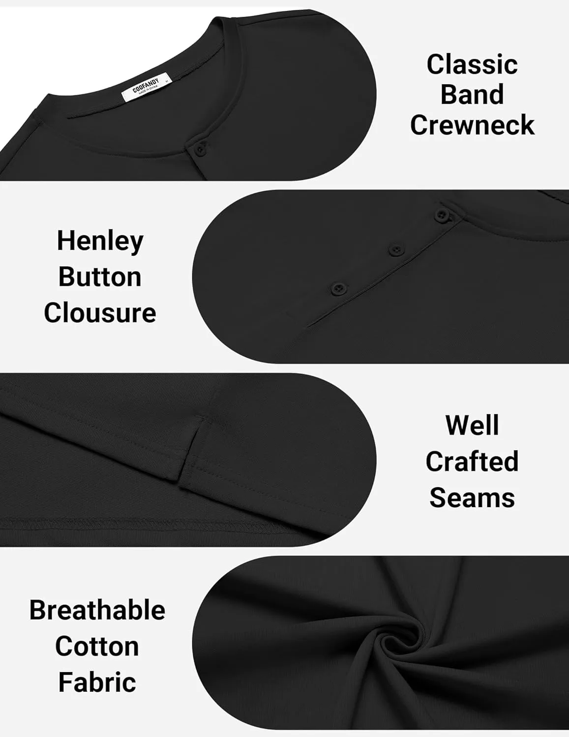 COOFANDY Mens Cotton Henley T-Shirts Short Sleeve Button Casual Basic Tees Work Shirts with Split Side
