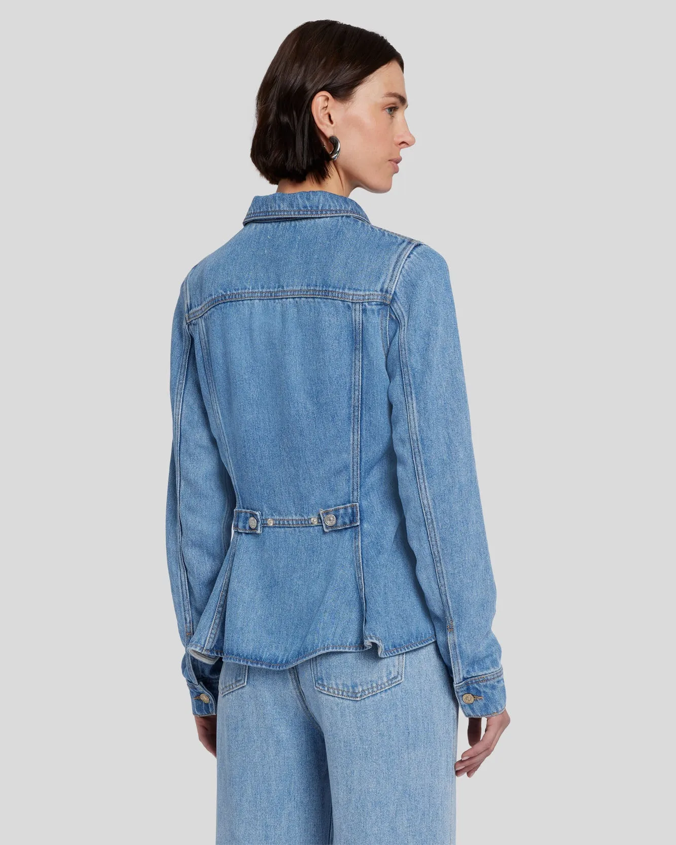 Denim Lustre Flounce Trucker Jacket in Valentine
