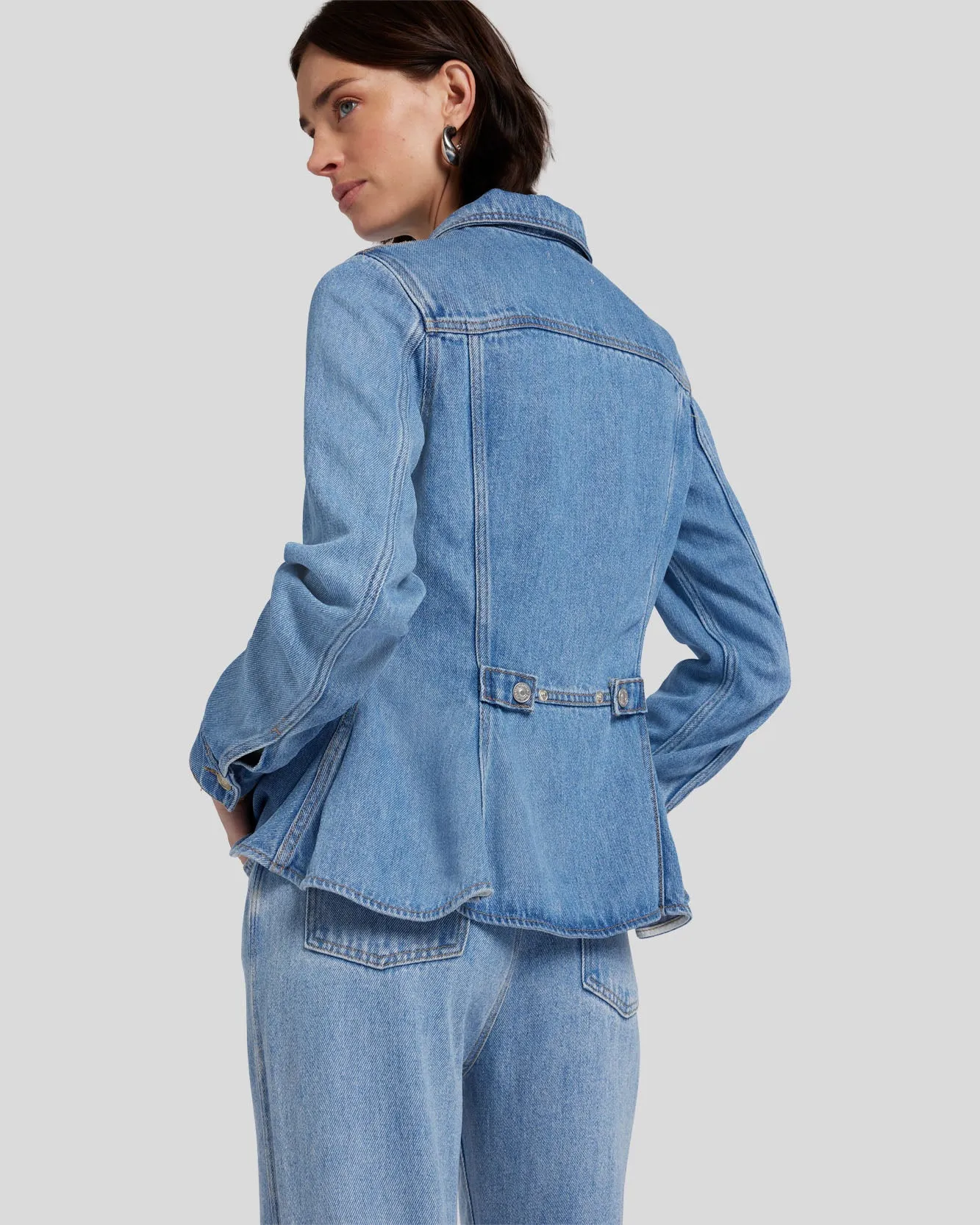 Denim Lustre Flounce Trucker Jacket in Valentine