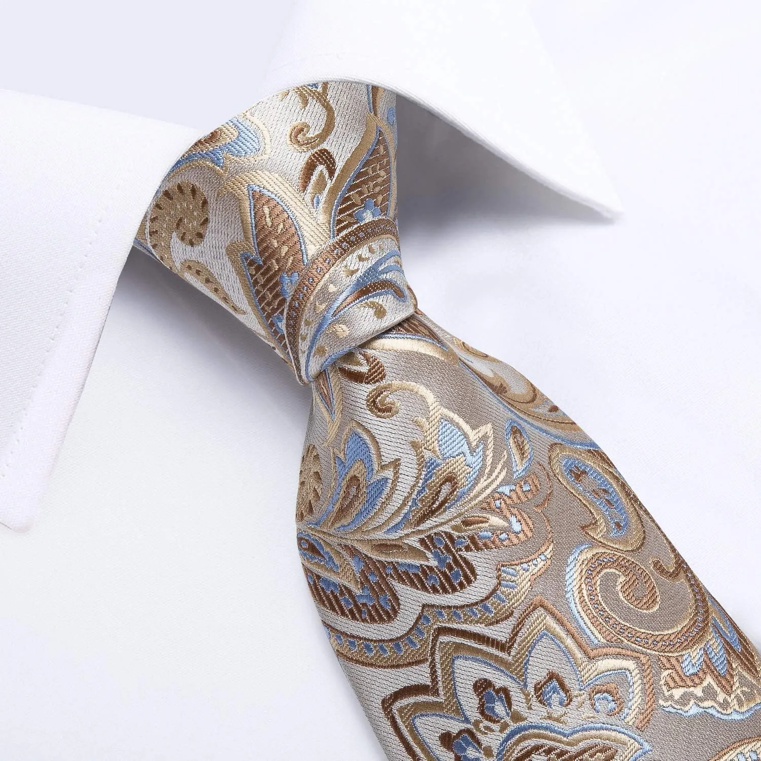 DiBanGu Mens Tie Set Silk Solid Paisley Necktie and Pocket Square Cufflinks Classic Formal Ties for Men Wedding Party
