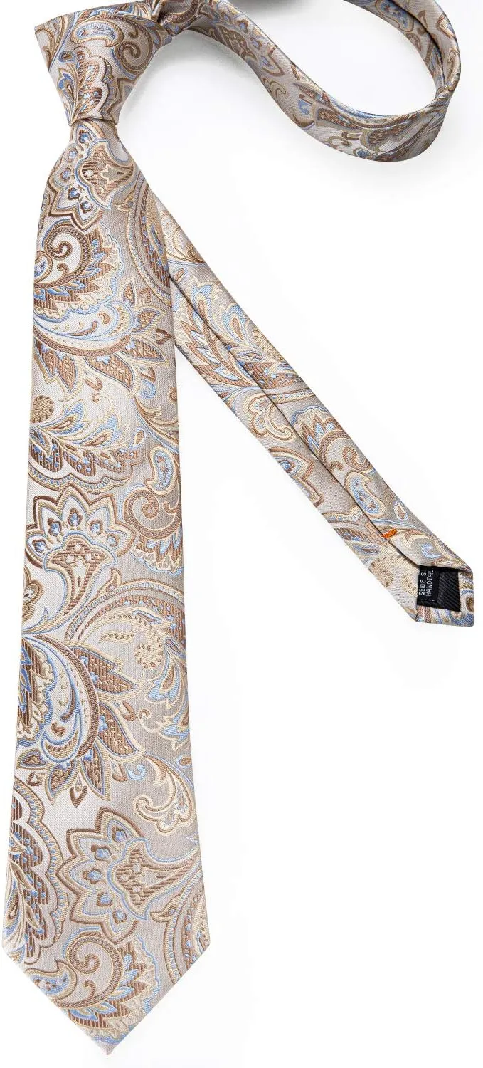 DiBanGu Mens Tie Set Silk Solid Paisley Necktie and Pocket Square Cufflinks Classic Formal Ties for Men Wedding Party