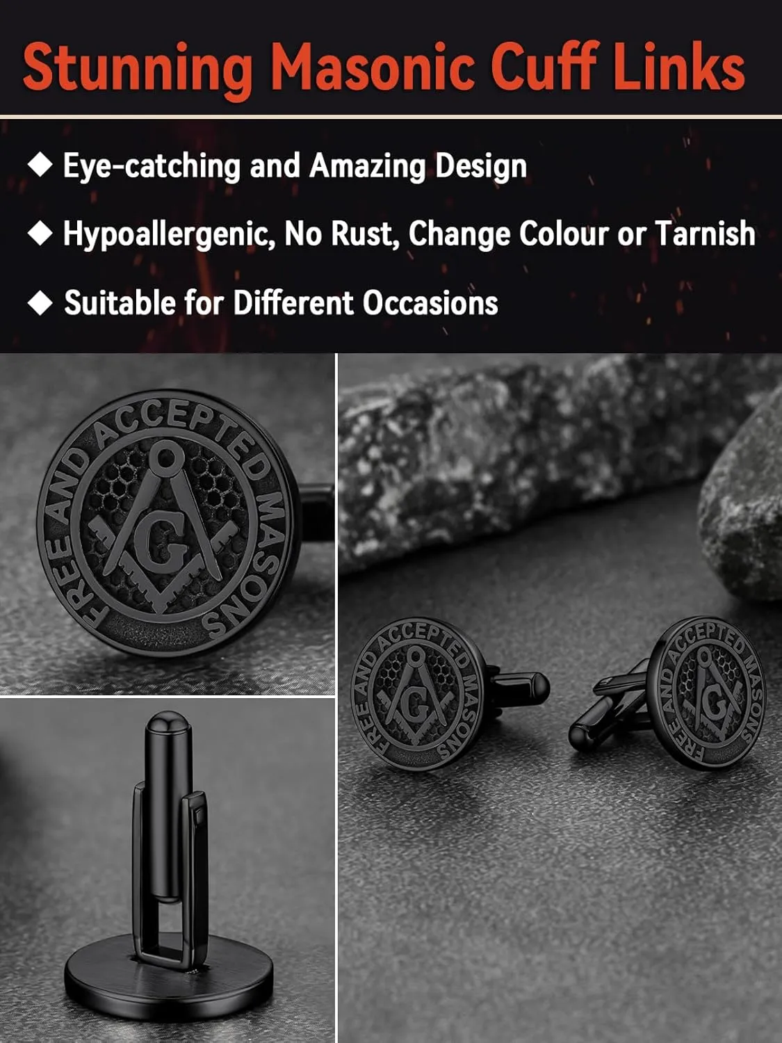 FaithHeart Mens Cufflinks, Norse Viking Tuxedo Shirt Cuff Links, Stainless Steel Cuff Links and Shirt Studs, Gift Box