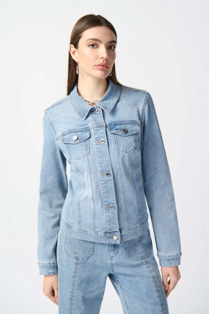 Fitted Denim Jacket With Allover Rhinestones