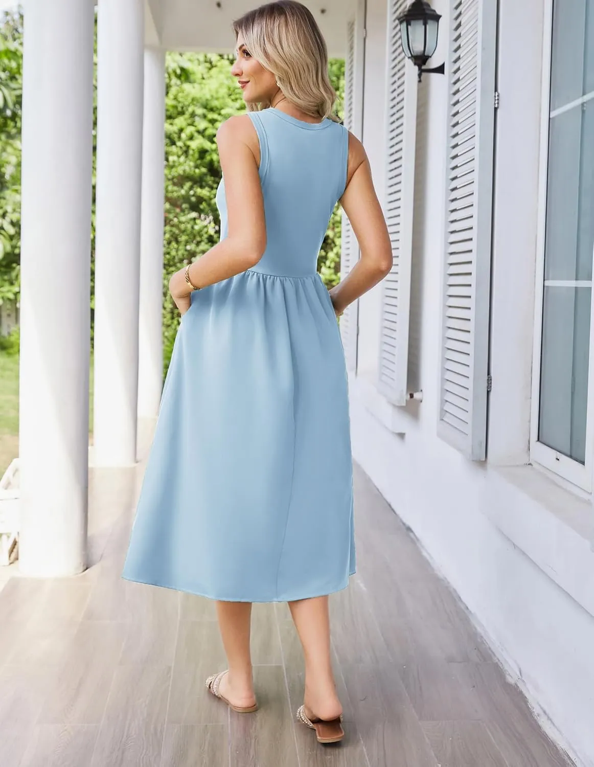 GRACE KARIN Womens Summer Dress Sleeveless Tank Dress Boho Casual Beach Vacation A Line Midi Dress with Pockets