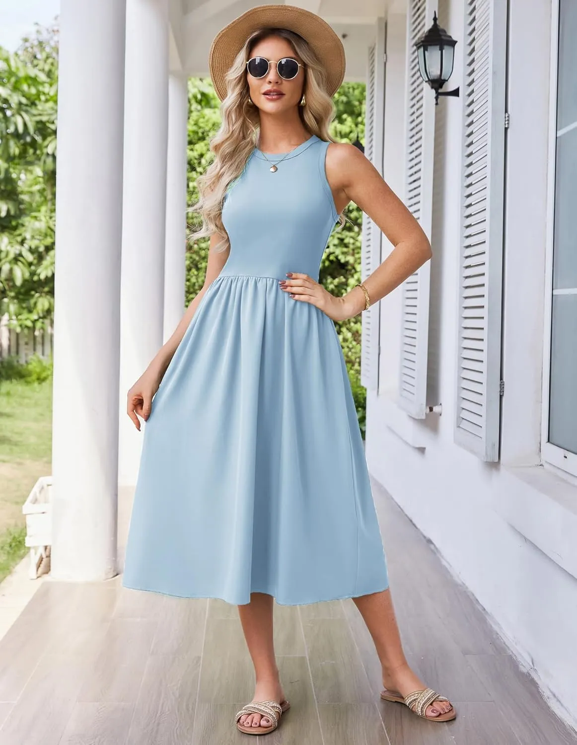 GRACE KARIN Womens Summer Dress Sleeveless Tank Dress Boho Casual Beach Vacation A Line Midi Dress with Pockets