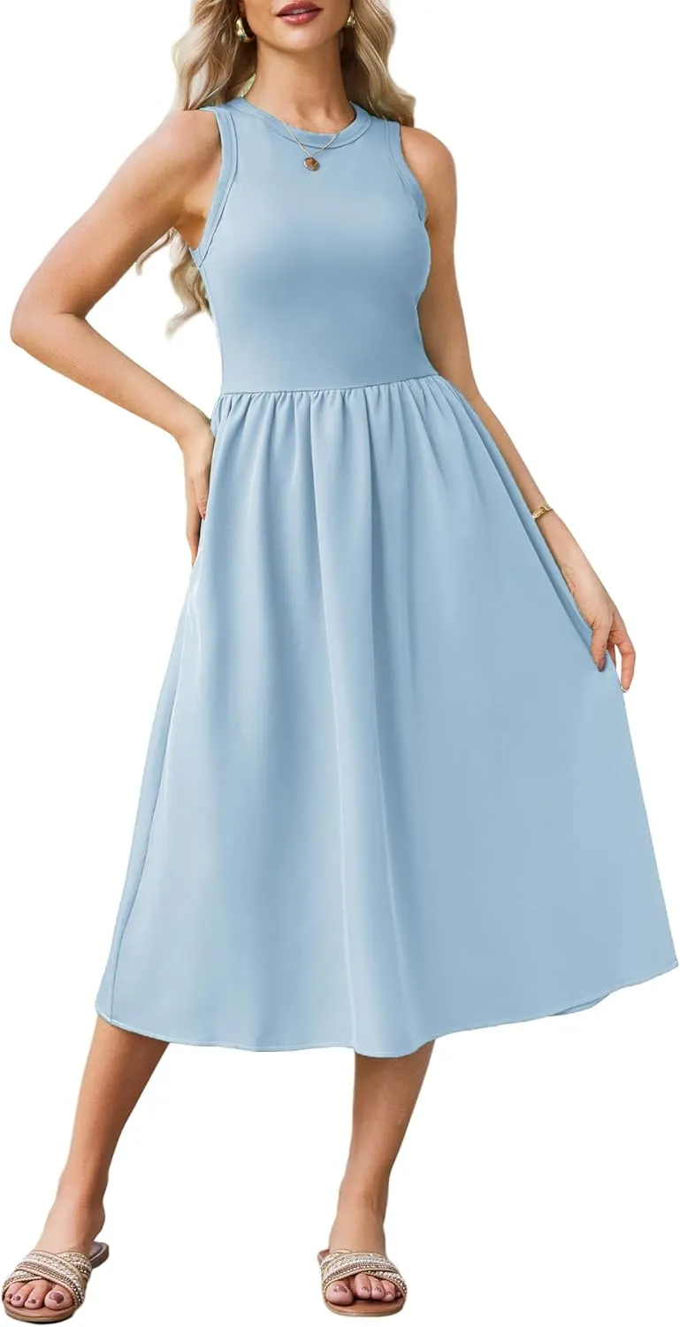 GRACE KARIN Womens Summer Dress Sleeveless Tank Dress Boho Casual Beach Vacation A Line Midi Dress with Pockets