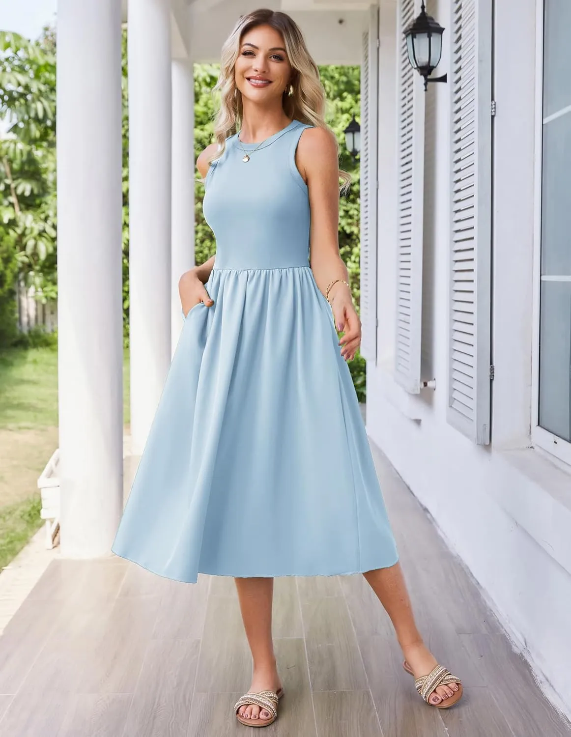 GRACE KARIN Womens Summer Dress Sleeveless Tank Dress Boho Casual Beach Vacation A Line Midi Dress with Pockets