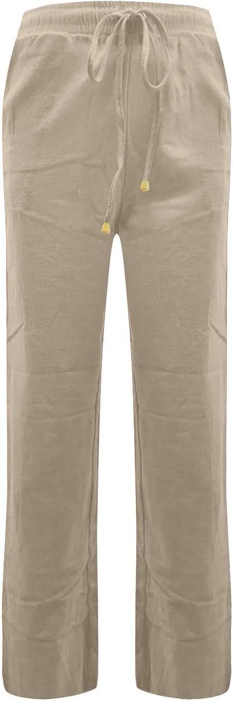 Gumipy Womens Casual Linen Pants Drawstring High Waisted Straight Leg Trousers Pants Trendy Loose Lounge Pants with Pockets