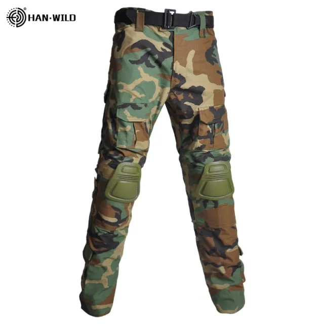 HAN WILD Military Uniform Tactical Combat Shirt Camouflage Hunting Pants Knee Pads