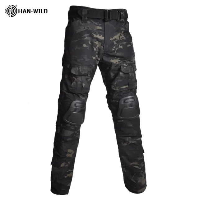 HAN WILD Military Uniform Tactical Combat Shirt Camouflage Hunting Pants Knee Pads