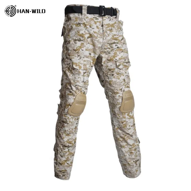 HAN WILD Military Uniform Tactical Combat Shirt Camouflage Hunting Pants Knee Pads