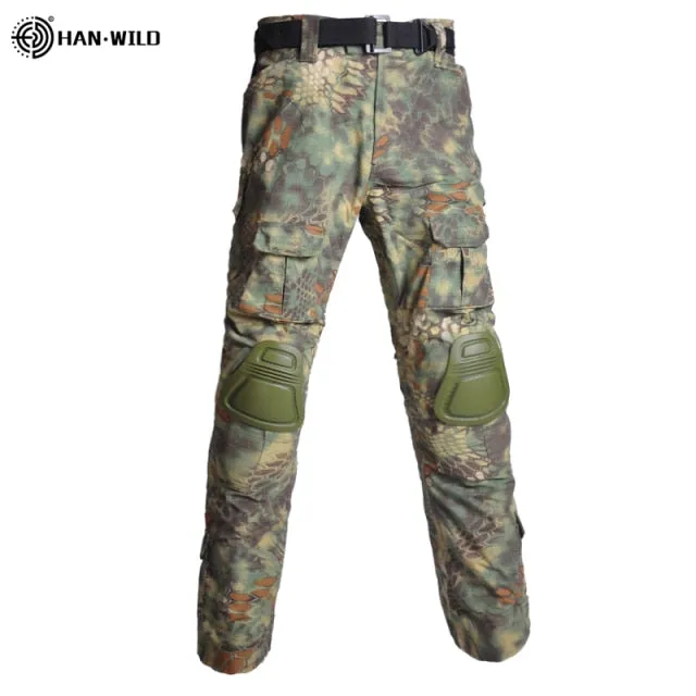 HAN WILD Military Uniform Tactical Combat Shirt Camouflage Hunting Pants Knee Pads
