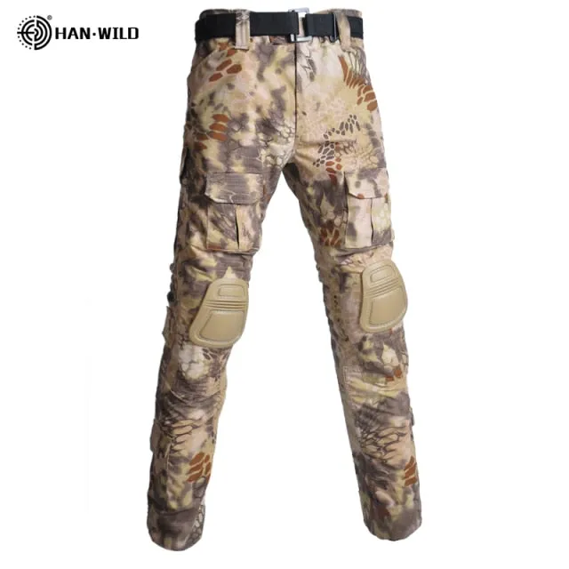 HAN WILD Military Uniform Tactical Combat Shirt Camouflage Hunting Pants Knee Pads