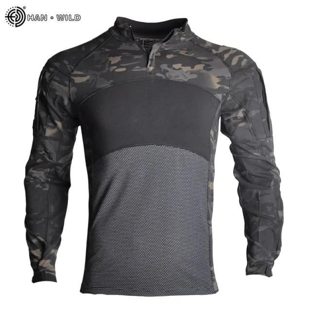 HAN WILD Military Uniform Tactical Combat Shirt Camouflage Hunting Pants Knee Pads