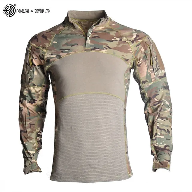 HAN WILD Military Uniform Tactical Combat Shirt Camouflage Hunting Pants Knee Pads