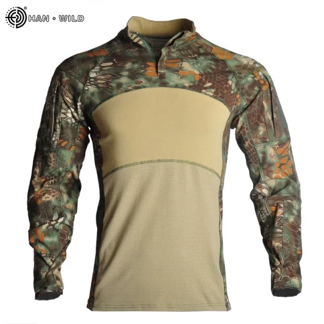 HAN WILD Military Uniform Tactical Combat Shirt Camouflage Hunting Pants Knee Pads