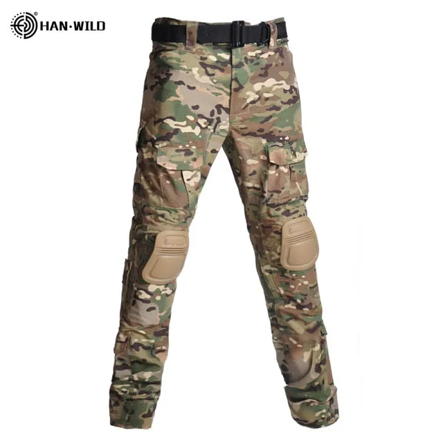 HAN WILD Military Uniform Tactical Combat Shirt Camouflage Hunting Pants Knee Pads