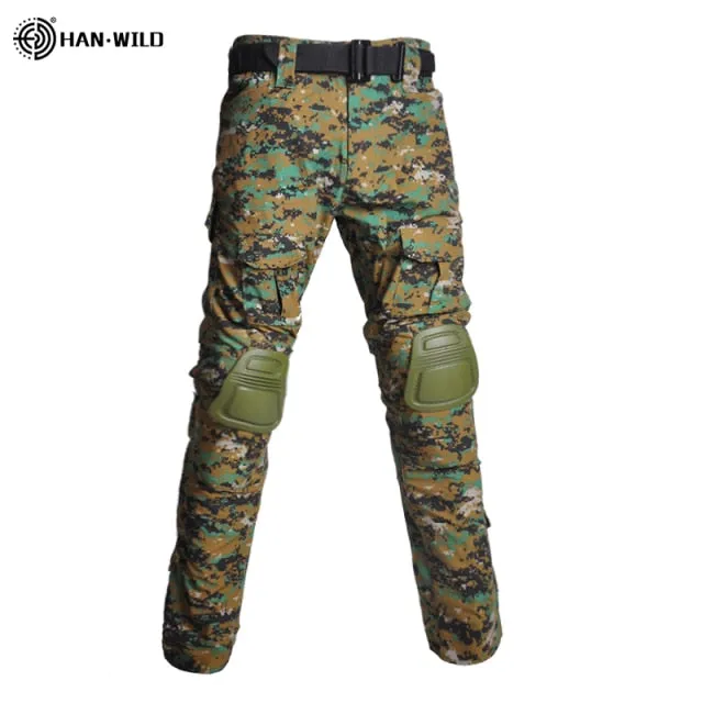 HAN WILD Military Uniform Tactical Combat Shirt Camouflage Hunting Pants Knee Pads