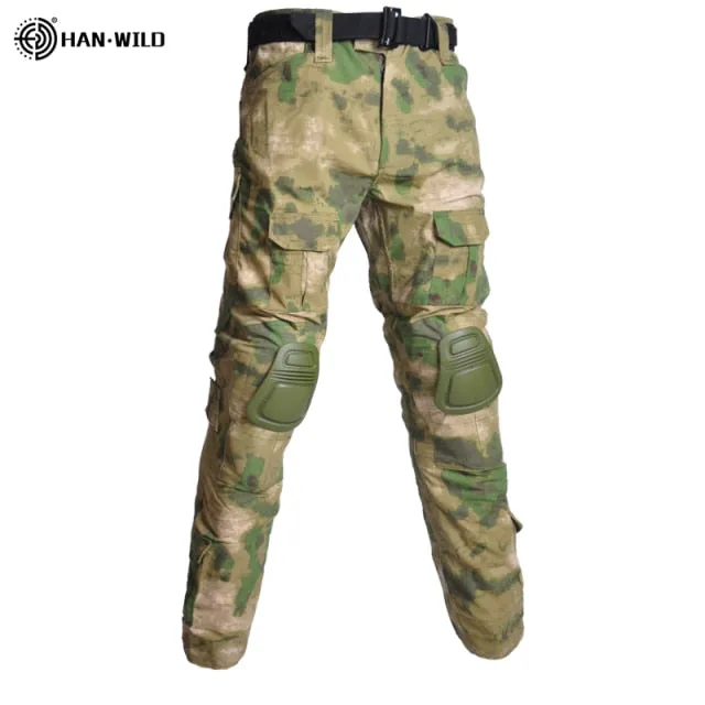 HAN WILD Military Uniform Tactical Combat Shirt Camouflage Hunting Pants Knee Pads