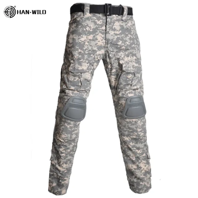 HAN WILD Military Uniform Tactical Combat Shirt Camouflage Hunting Pants Knee Pads