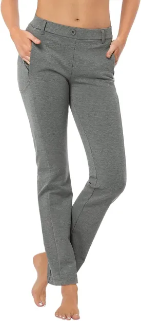 HDE Yoga Dress Pants for Women Straight Leg Pull On Pants with 8 Pockets